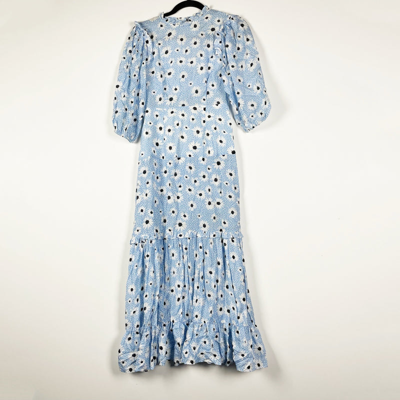 Rixo London Monet Blue White Black Daisy Floral Flower Print Pattern Midi Dress