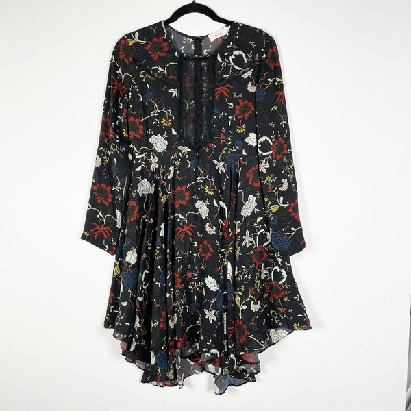 A.L.C. Cynthia Silk Chiffon Black Multi Floral Flower Print Pattern Mini Dress 2