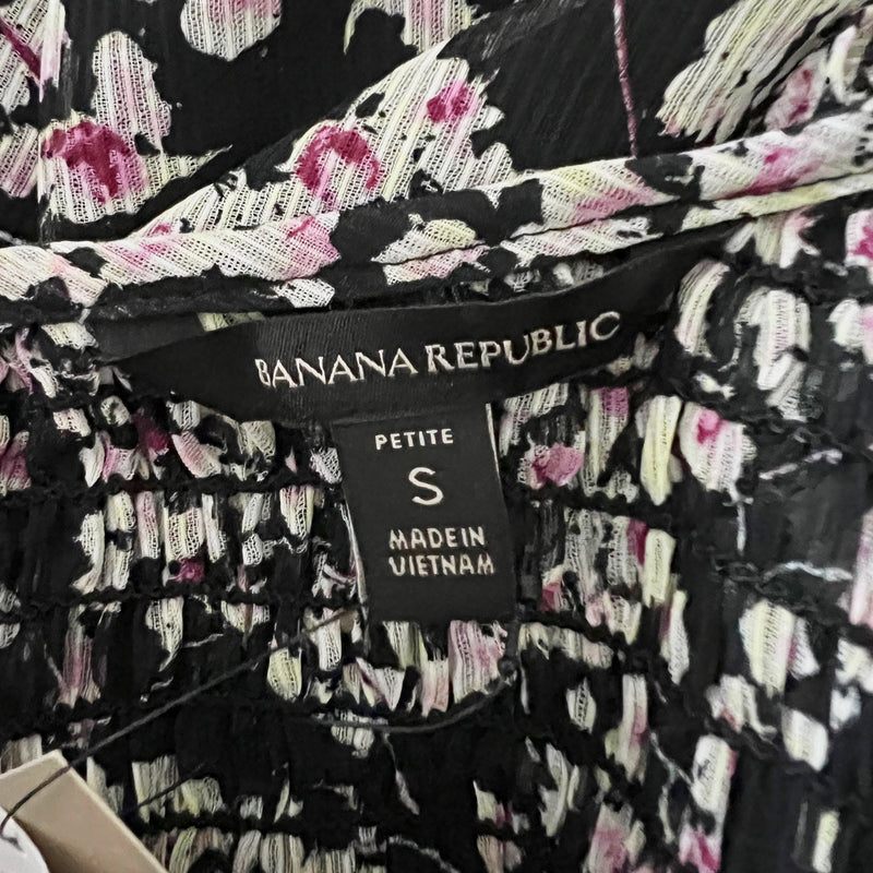 NEW Banana Republic Smocked Stretch Micro Floral Flower Print Pattern Blouse SP