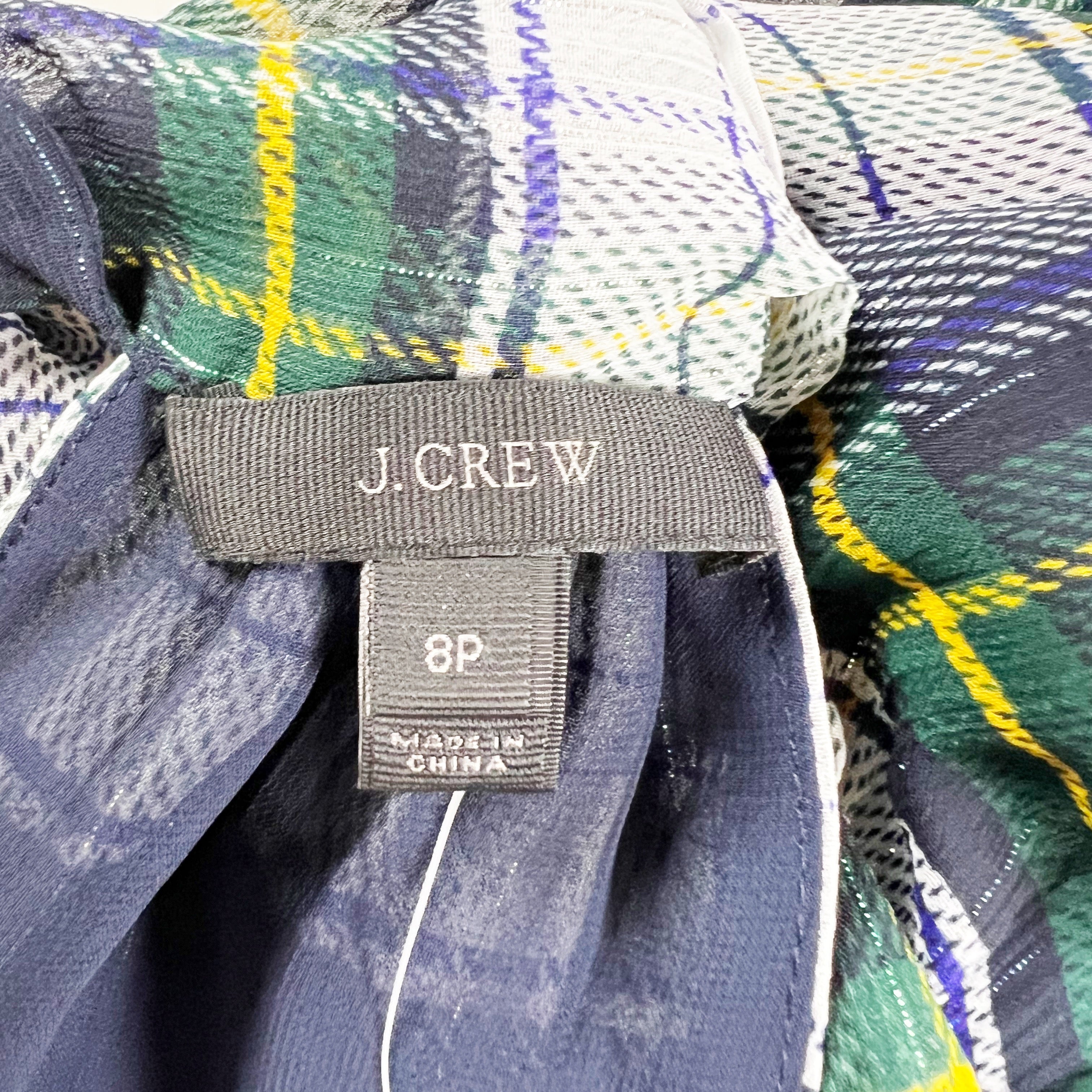 NEW J. Crew Highland Tartan Plaid Print Pattern Chiffon High Neck Blouse Tank P8