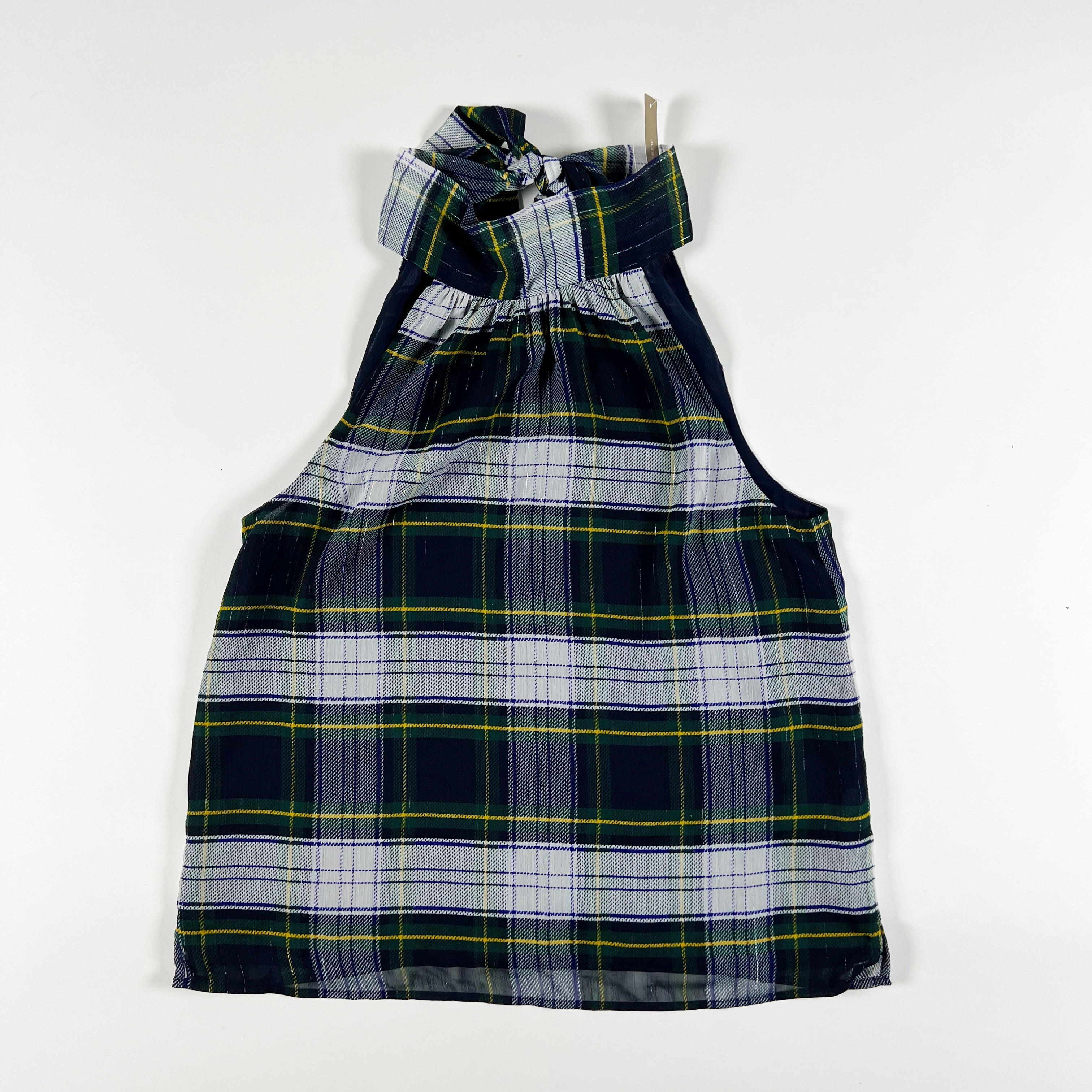 NEW J. Crew Highland Tartan Plaid Print Pattern Chiffon High Neck Blouse Tank P8