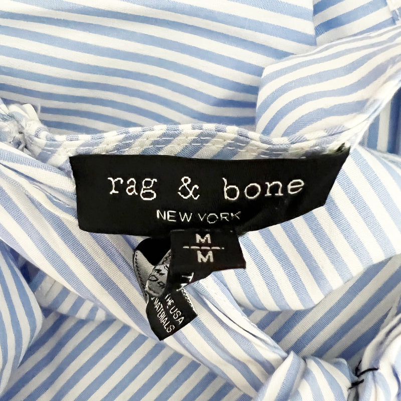 Rag & Bone Cotton Poplin Blue White Pinstripe Cut Out Long Sleeve Blouse Shirt M