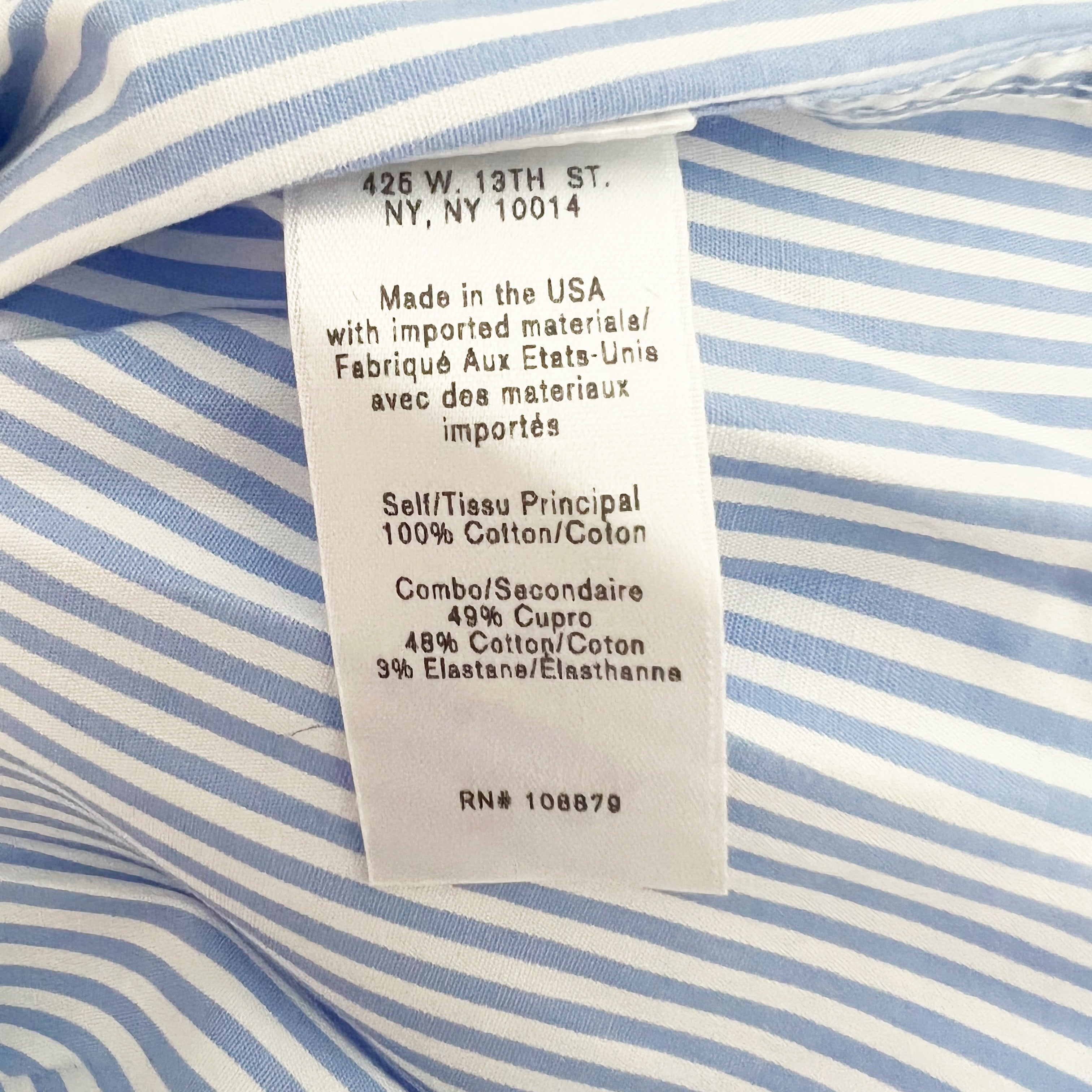 Rag & Bone Cotton Poplin Blue White Pinstripe Cut Out Long Sleeve Blouse Shirt M