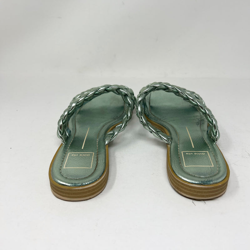 Dolce Vita Iman Braided Strap Slip On Metallic Blue Flat Open Toe Sandals Shoes