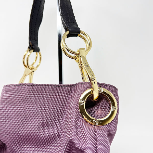 JPK Paris Woven Nylon Water Resistant Hobo Bucket Shoulder Purse Bag Purple Gold