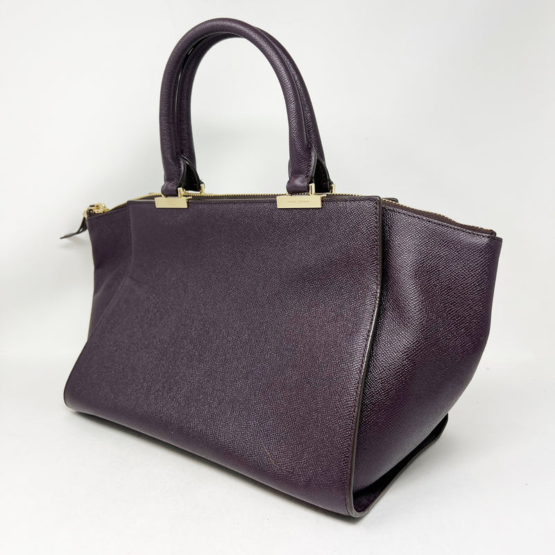Henri Bendel Gotham Textured Leather Top Handle Satchel Purse Bag Oxblood Gold