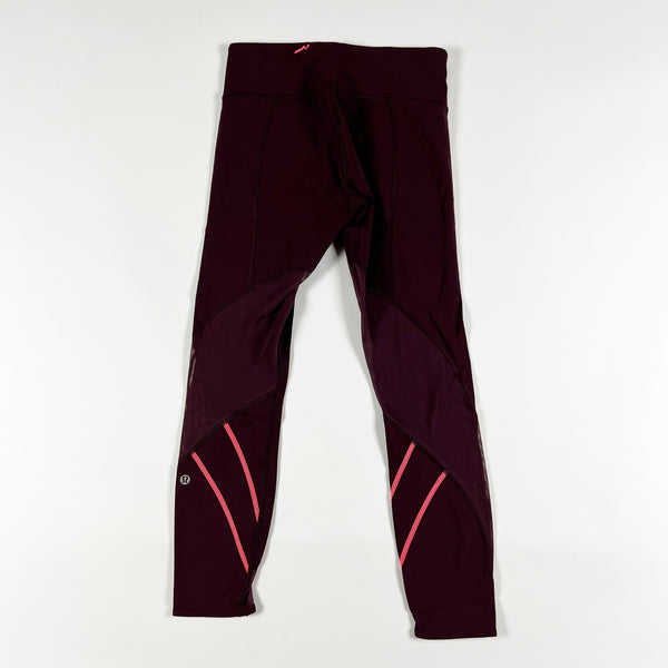 Lululemon Women's All Meshed Up 7/8 Tight Bordeaux Drama Flash Light Leggings 4