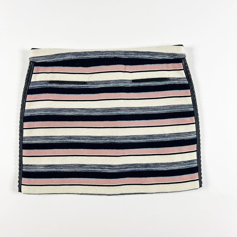 Rebecca Minkoff Cotton Blend Texture Stripe Print Studded Embellished Mini Skirt