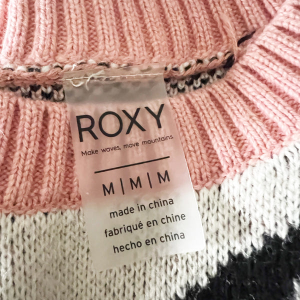 NEW Roxy Cozy Sound Cotton Wool Blend Knit Crew Neck Print Pullover Sweater M