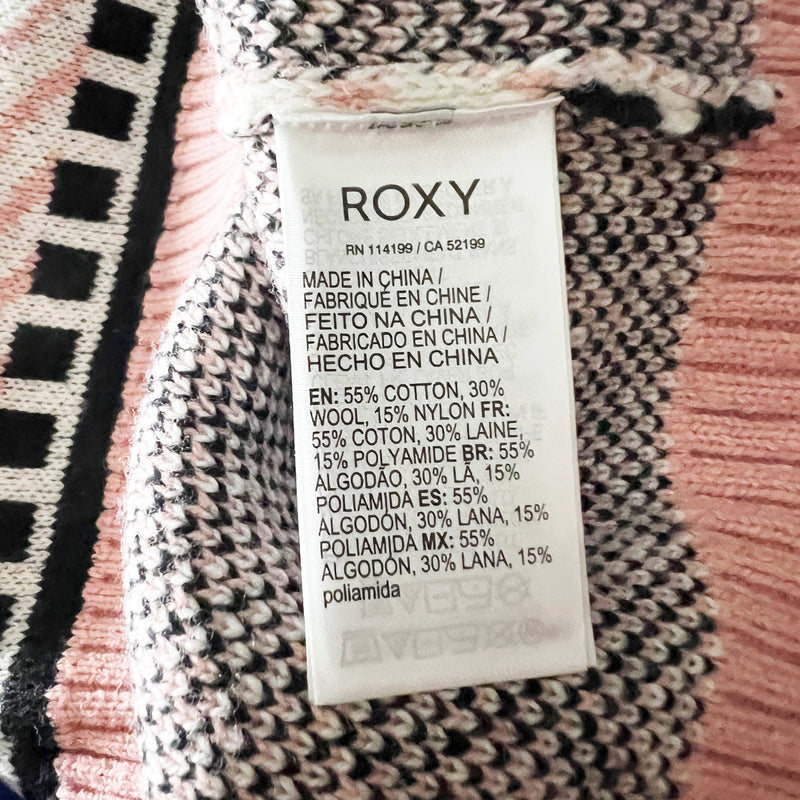 NEW Roxy Cozy Sound Cotton Wool Blend Knit Crew Neck Print Pullover Sweater M