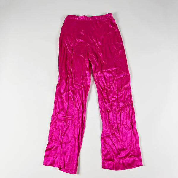 Zara Mid Rise Straight Leg Full Length Hot Pink Satin Casual Trouser Pants M