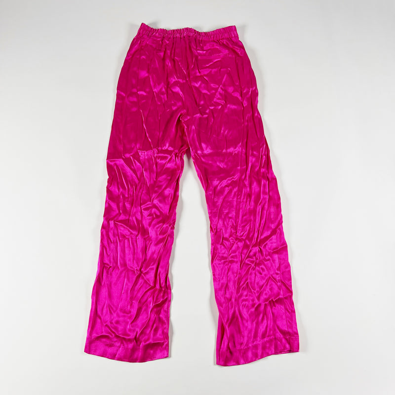 Zara Mid Rise Straight Leg Full Length Hot Pink Satin Casual Trouser Pants M
