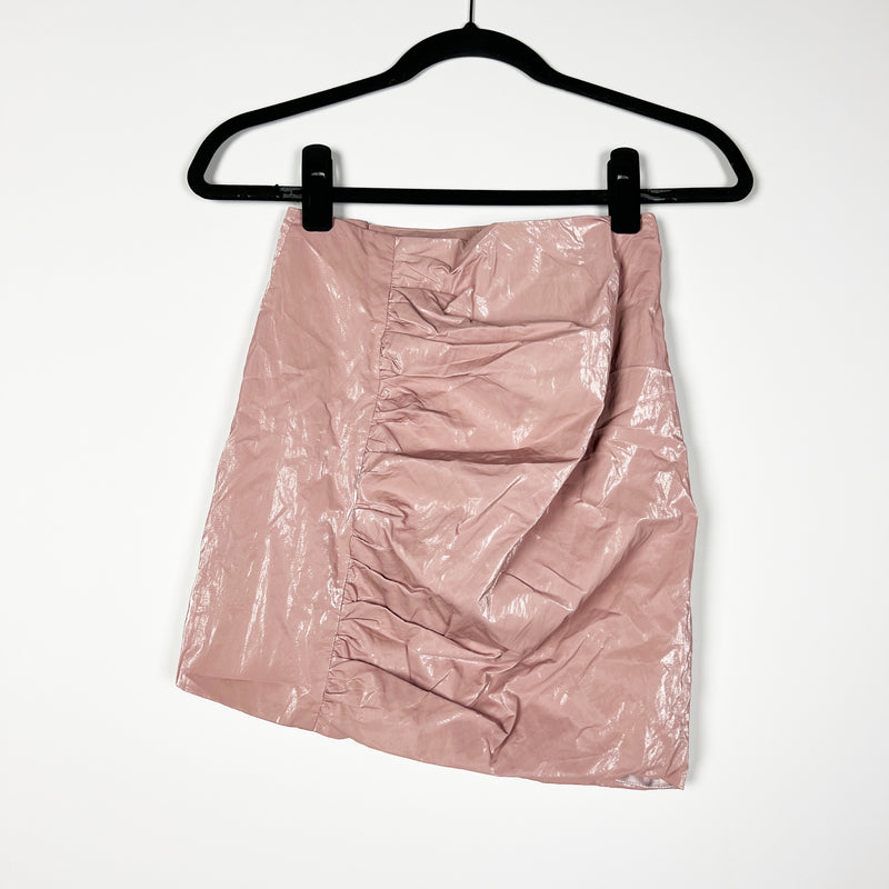 H:Ours Brienne Metallic Luxe Ruched Pleated Zipper Mini Skirt Light Pink XXS