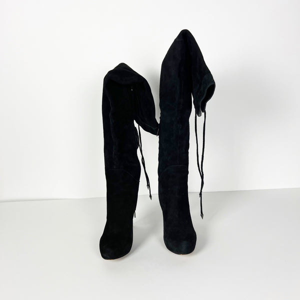 Sam Edelman Kayla Genuine Suede High Heel Over The Knee Black Boots Shoes 5