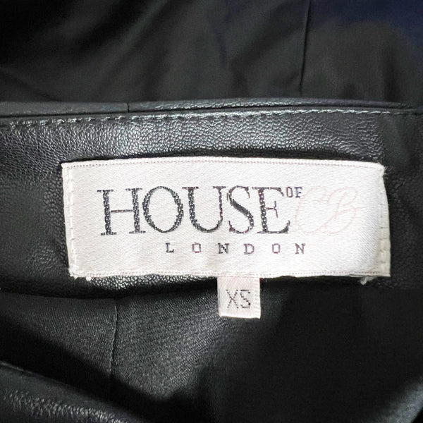 House Of CB Makayla Vegan Faux Leather Ruched Asymmetrical Button Mini Skirt XS