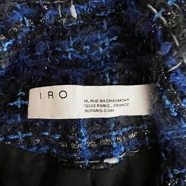IRO Skye Mohair Wool Cotton Tweed boucle Knit Moto Blazer Jacket Blue Black 8
