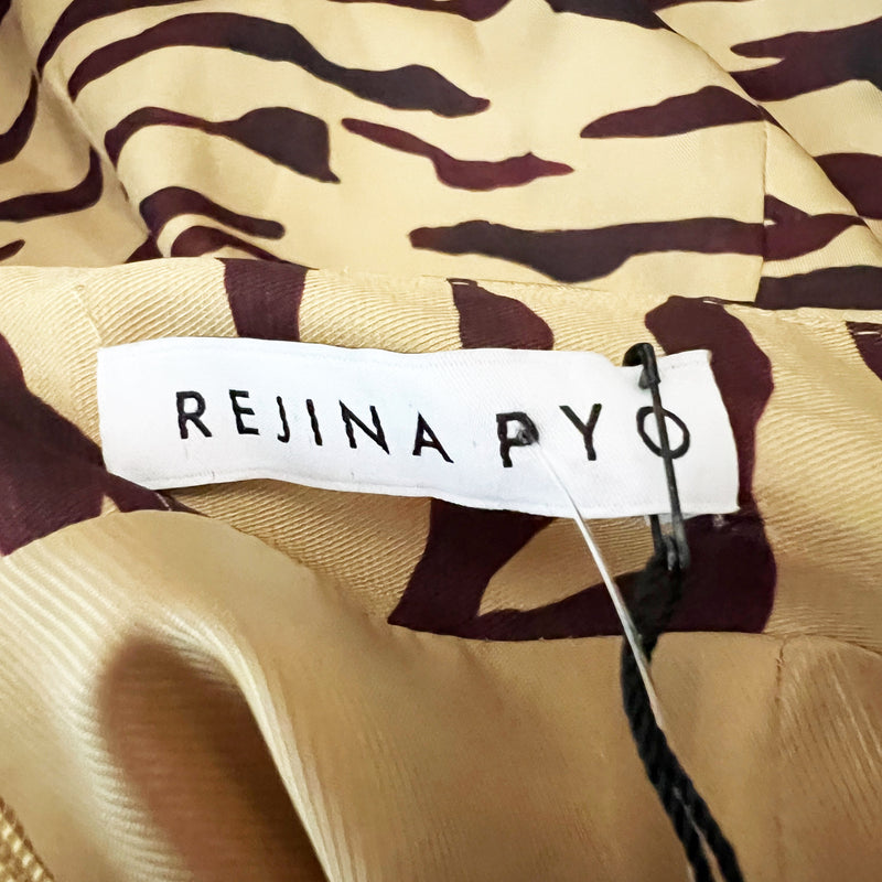 NEW Rejina Pyo Amelia Off The Shoulder Tiger Animal Print Satin Midi Slip Dress