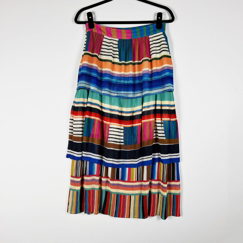 NEW Farm Rio Thalita Stripe Accordion Pleated Multi Color Pull On Midi Skirt M