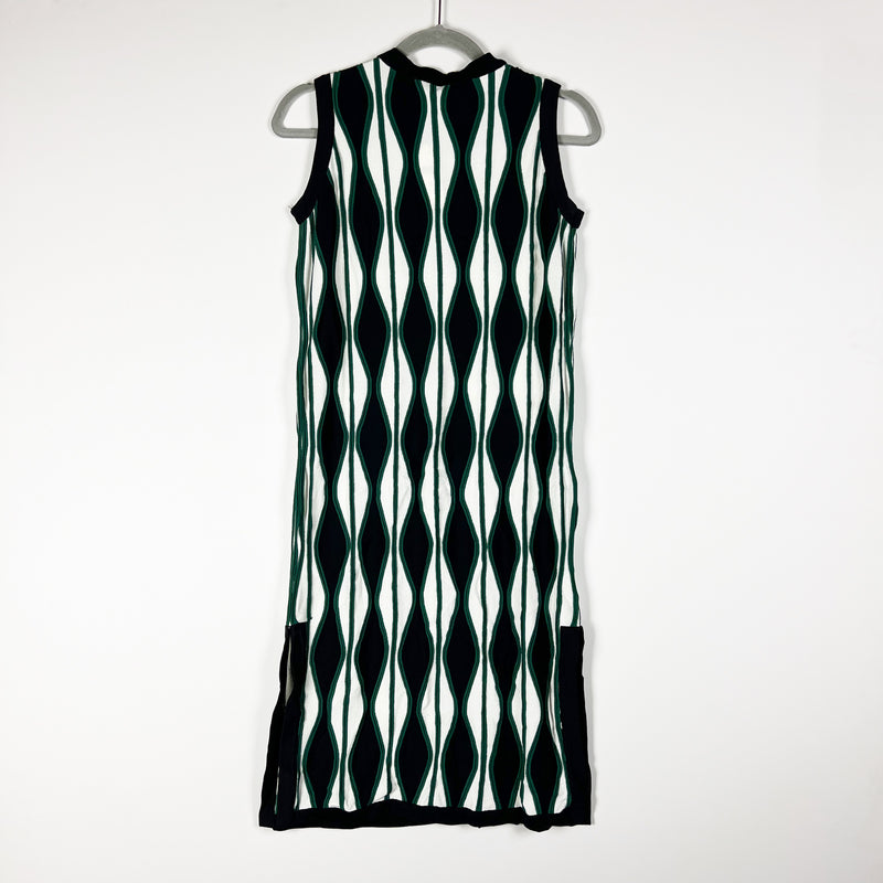 NEW Eva Franco Mod Print Crew Neck Sleeveless Pullover Midi Dress Black Green S