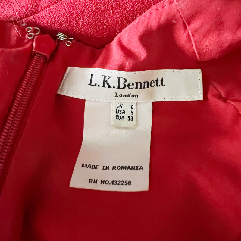 L.K. Bennett Davina Ruched Pleated Short Cap Sleeve Mini Sheath Dress Red 6