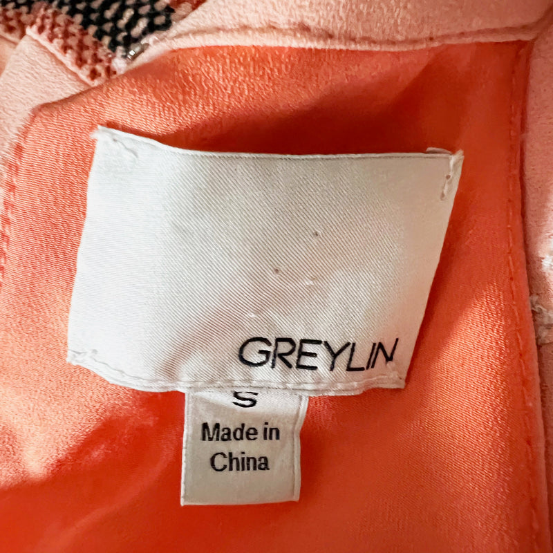 Greylin Braided Chain Link Beaded Embroidered Embellished Mai Dress Orange S