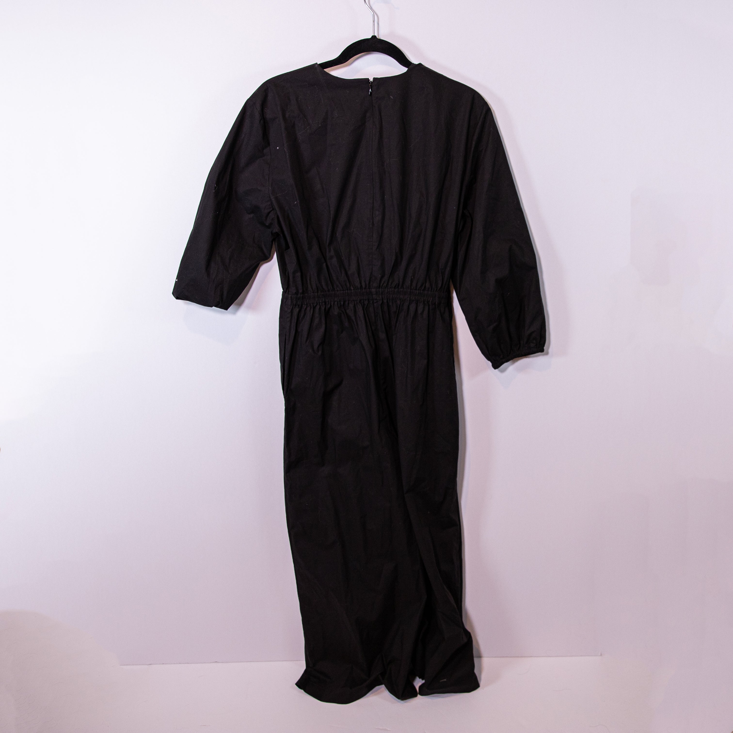 COS Cotton Poplin Wide Leg V Neck Half Puff Sleeve Jumpsuit Jumper Black 10