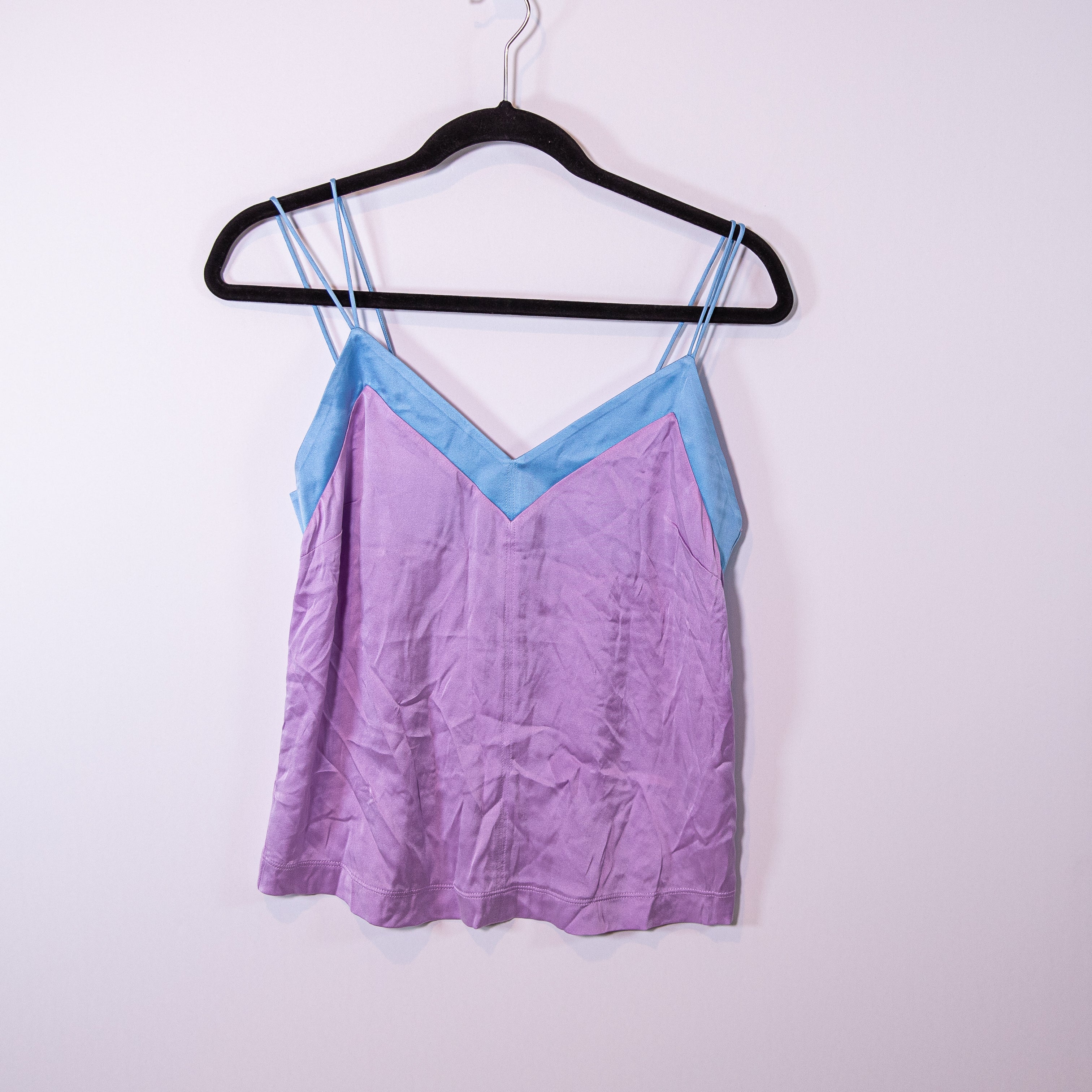 NEW Reiss Payton Silk Chiffon Front Color Block Purple Lilac Blue Tank Top XS
