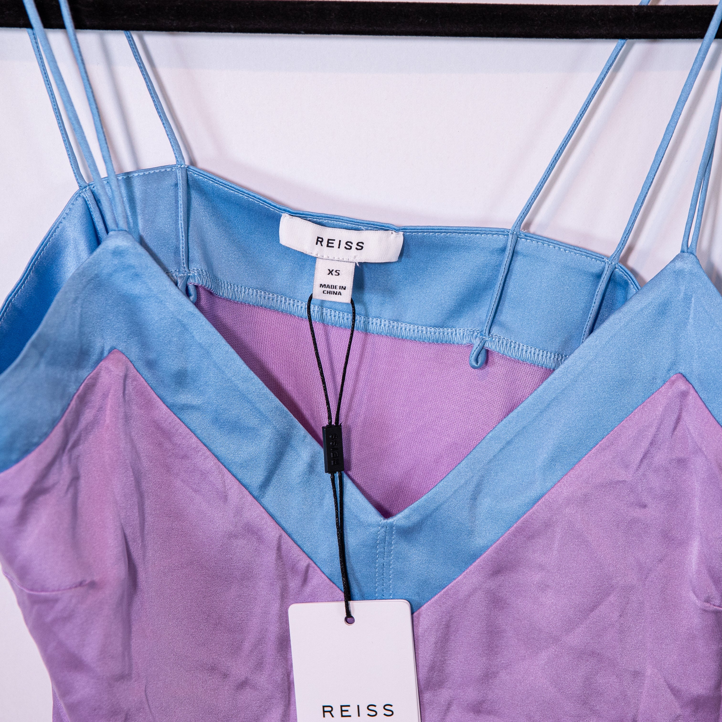 NEW Reiss Payton Silk Chiffon Front Color Block Purple Lilac Blue Tank Top XS