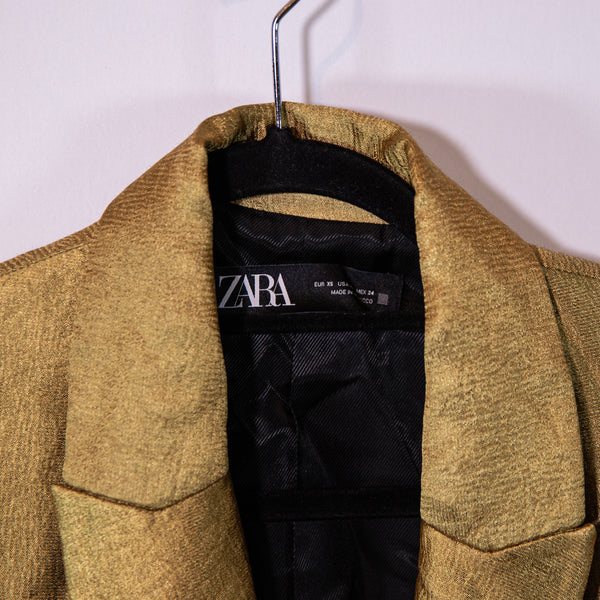 Zara Gold Lame Metallic Sparkle Two Button Collared Blazer Jacket XS