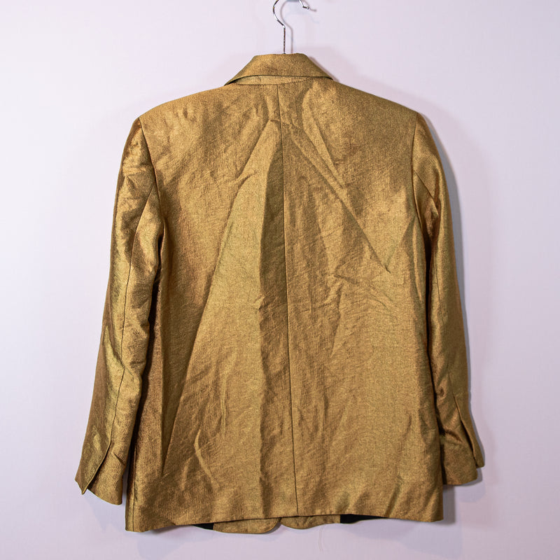 Zara Gold Lame Metallic Sparkle Two Button Collared Blazer Jacket XS