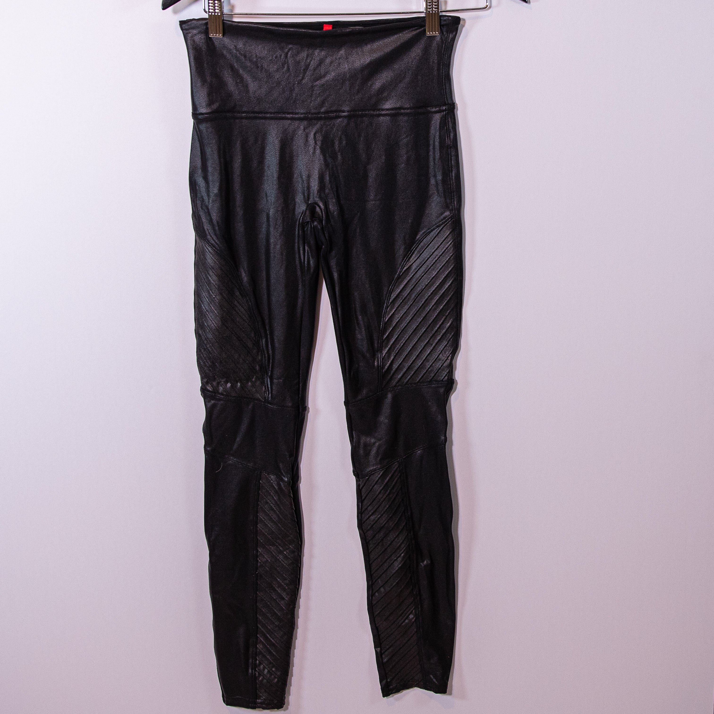 Spanx Faux Vegan Leather Textured High Rise Moto Leggings Black Medium