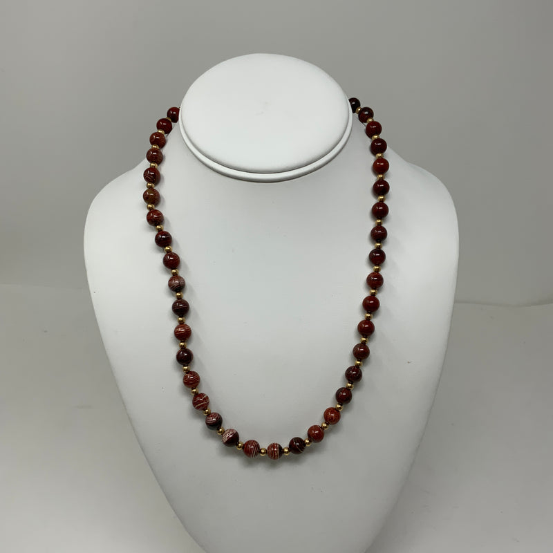 Boutique Genuine Red Tiger's Eye Stone 14kt Gold Plated Beaded Clasp Necklace