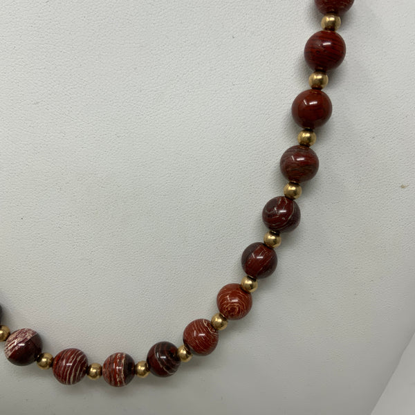 Boutique Genuine Red Tiger's Eye Stone 14kt Gold Plated Beaded Clasp Necklace