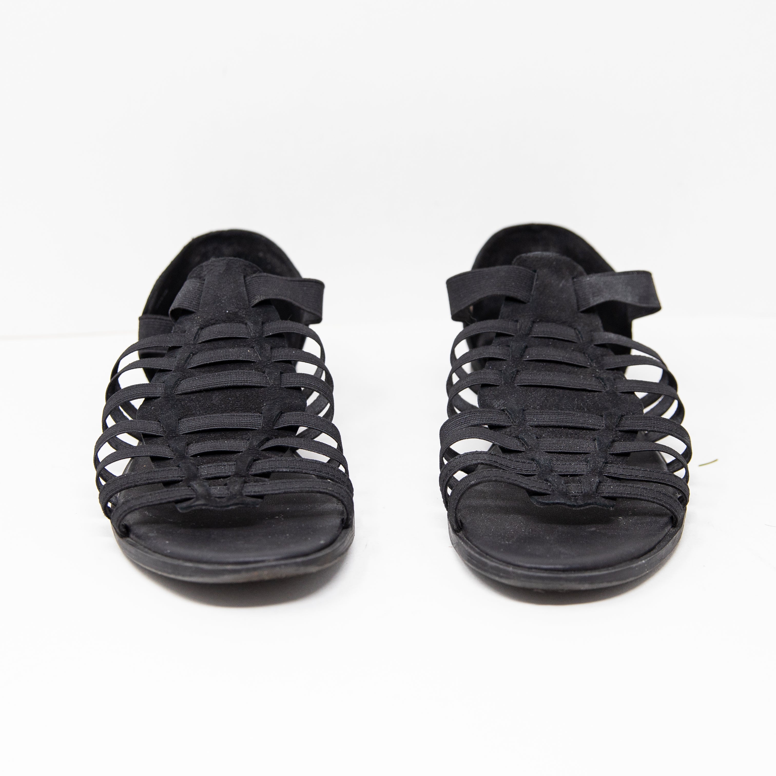 Eileen Fisher Tumbled Leather Open Toe Flat Slip On Fisherman Sandals Shoe Black
