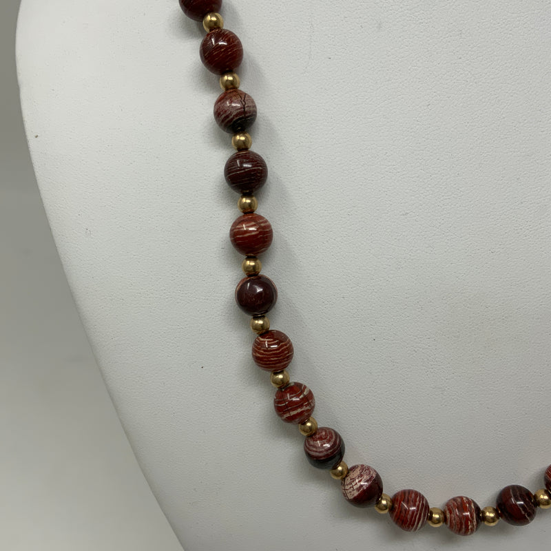 Boutique Genuine Red Tiger's Eye Stone 14kt Gold Plated Beaded Clasp Necklace