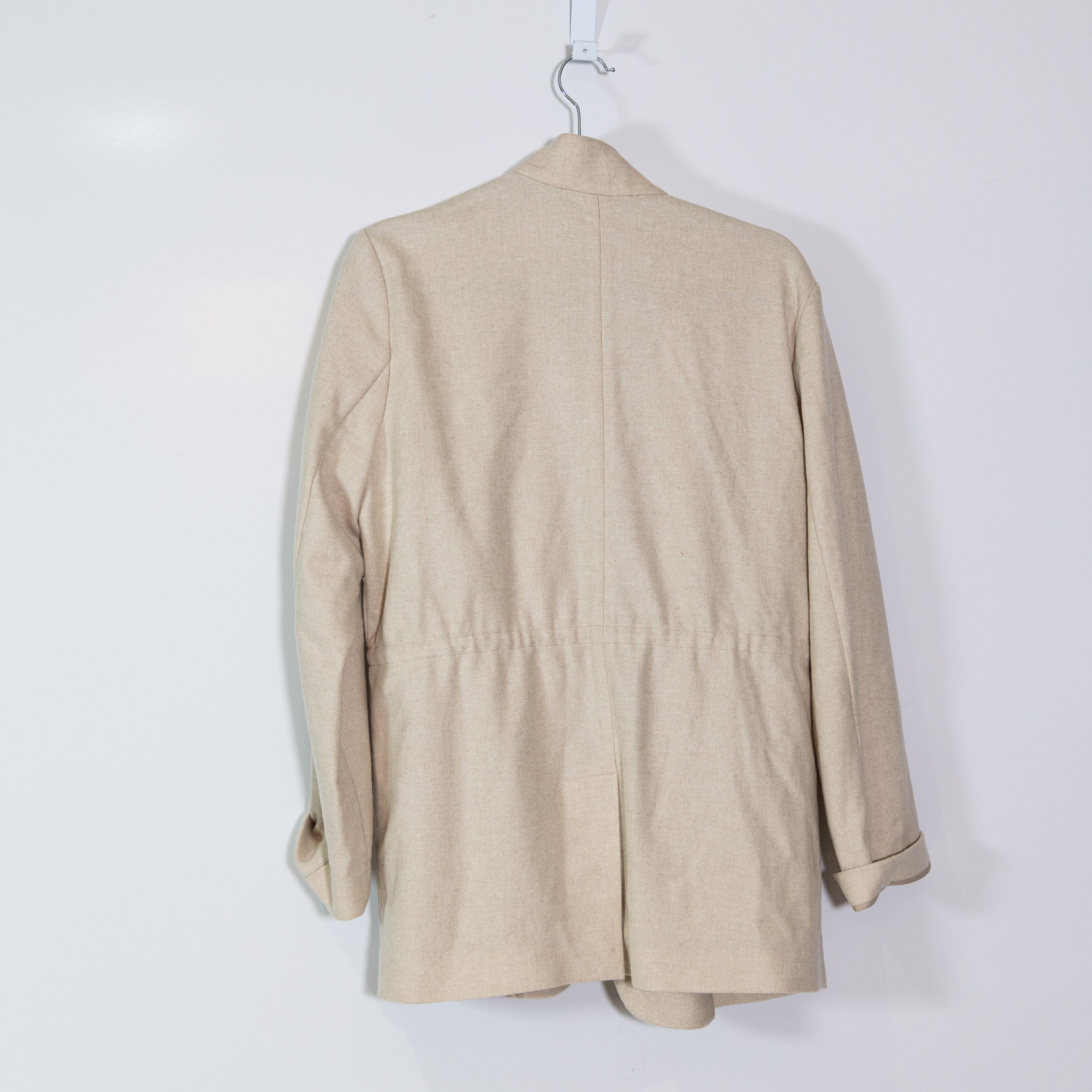 Jenni Kayne Scout Wool Felt Woven Stand Collar Cinch Waist Cardigan Jacket Tan
