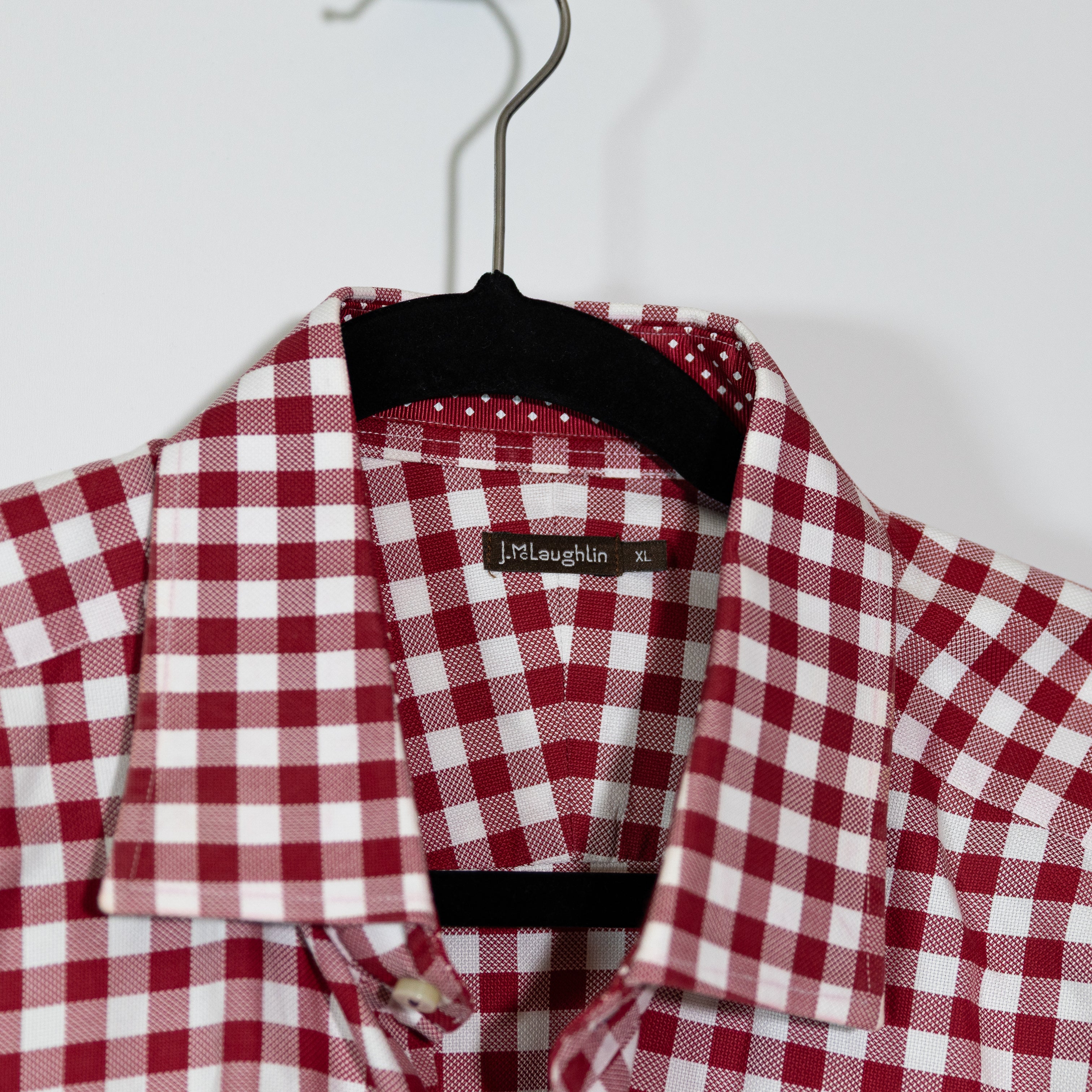 J. McLaughlin Men's Cotton Red White Gingham Check Collared Button Down Shirt XL