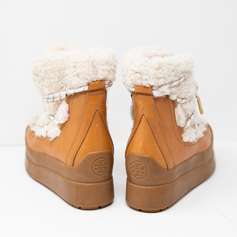 NEW Tory Burch Courtney Shearling Lined Leather Platform Snow Winter Boots Shoes