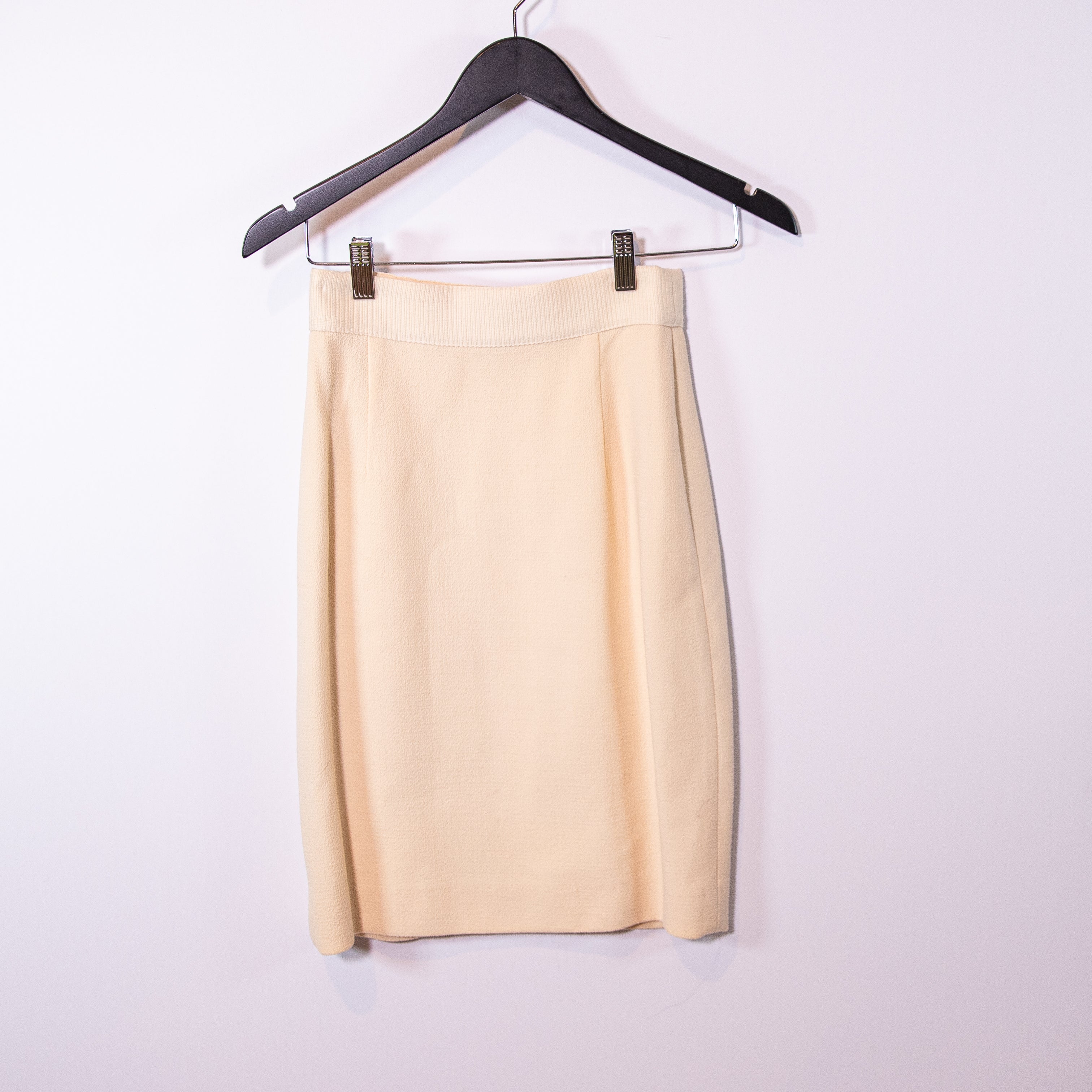 Giambattista Valli Made In Italy Wool Crepe Textured Straight Pencil Skirt Ivory