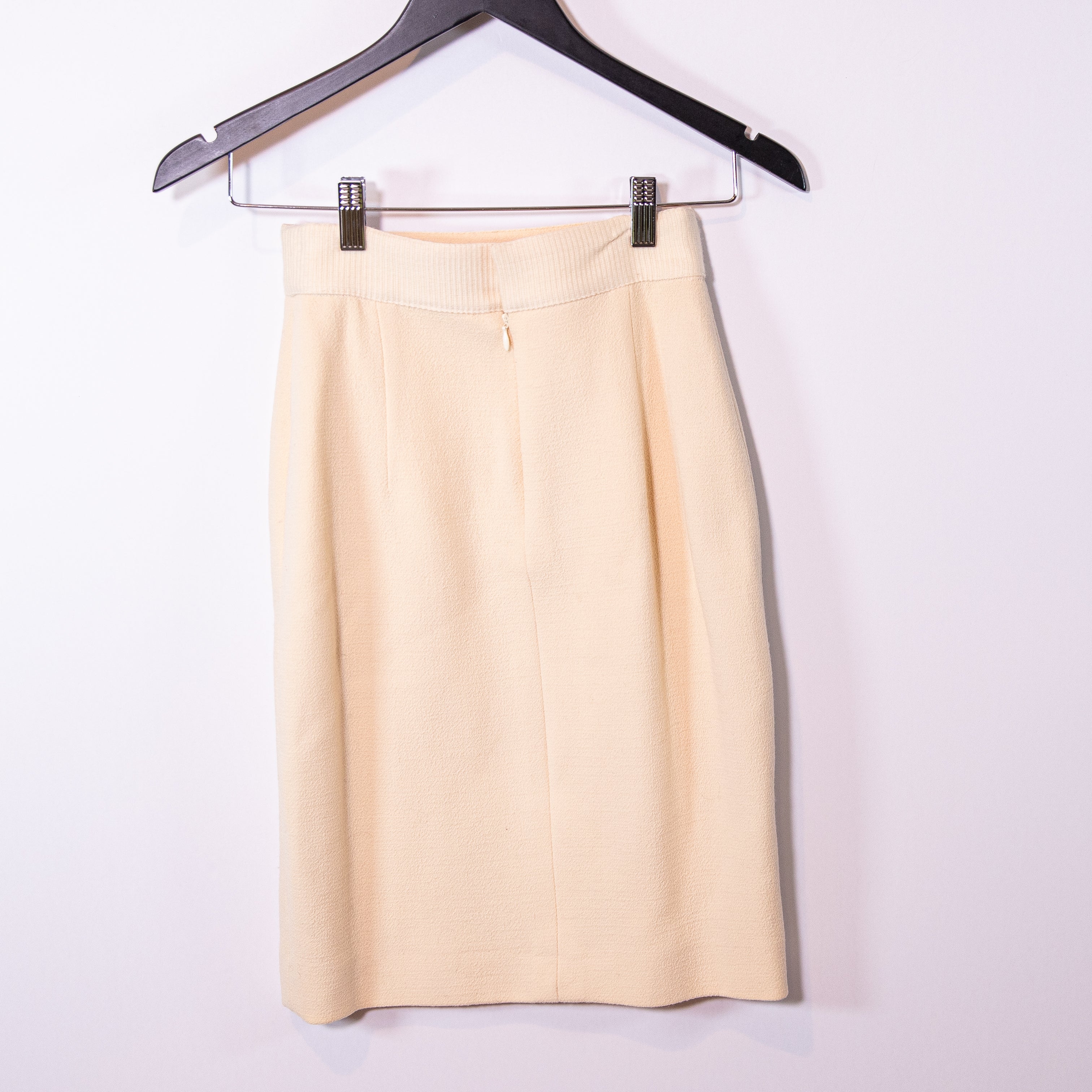 Giambattista Valli Made In Italy Wool Crepe Textured Straight Pencil Skirt Ivory