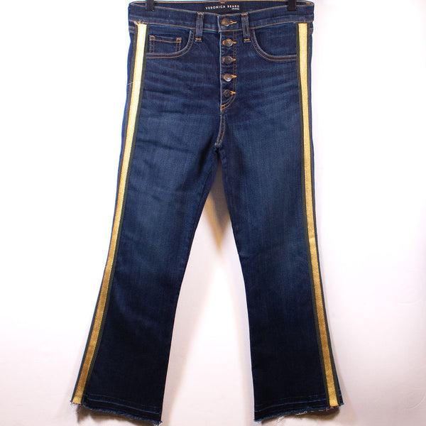 Veronica Beard Carolyn Baby Boot Cut Cropped Jeans With Tux Side Dark Vintage 27