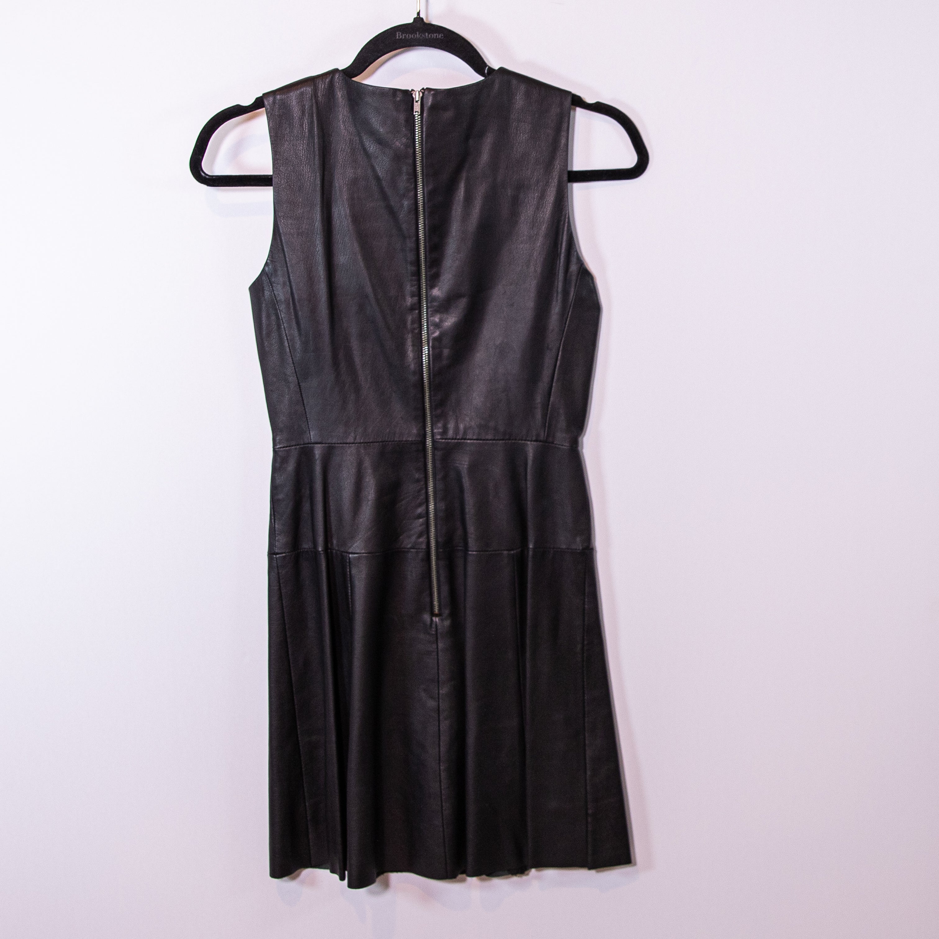 NEW A.L.C. Genuine Leather Panels Sleeveless Scoop Neck Mini Dress Black 0