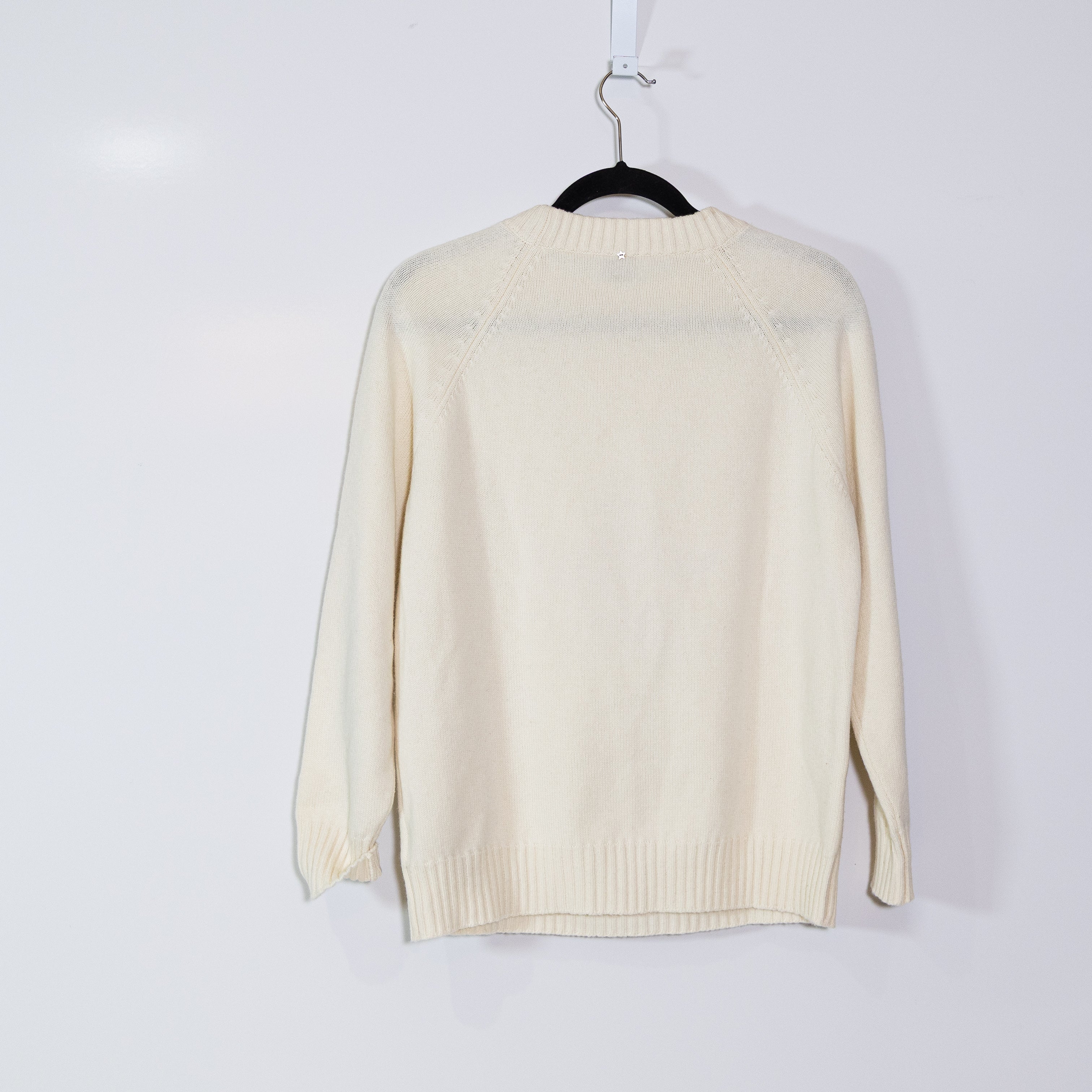 Lorena Antoniazzi Cashmere Wool Silk Knit Stretch Sequin Star Sweater Ivory M