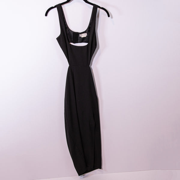 Lovers + Friends Crepe Satin Lined Scoop Neck Back Cut Out Sleeveless Midi Dress