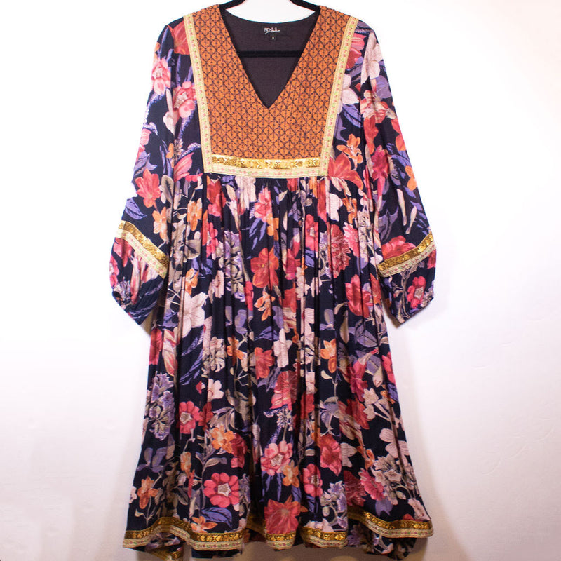 RD & Koko Midi Festival Floral Flower Print Pattern Pullover Midi Dress Small