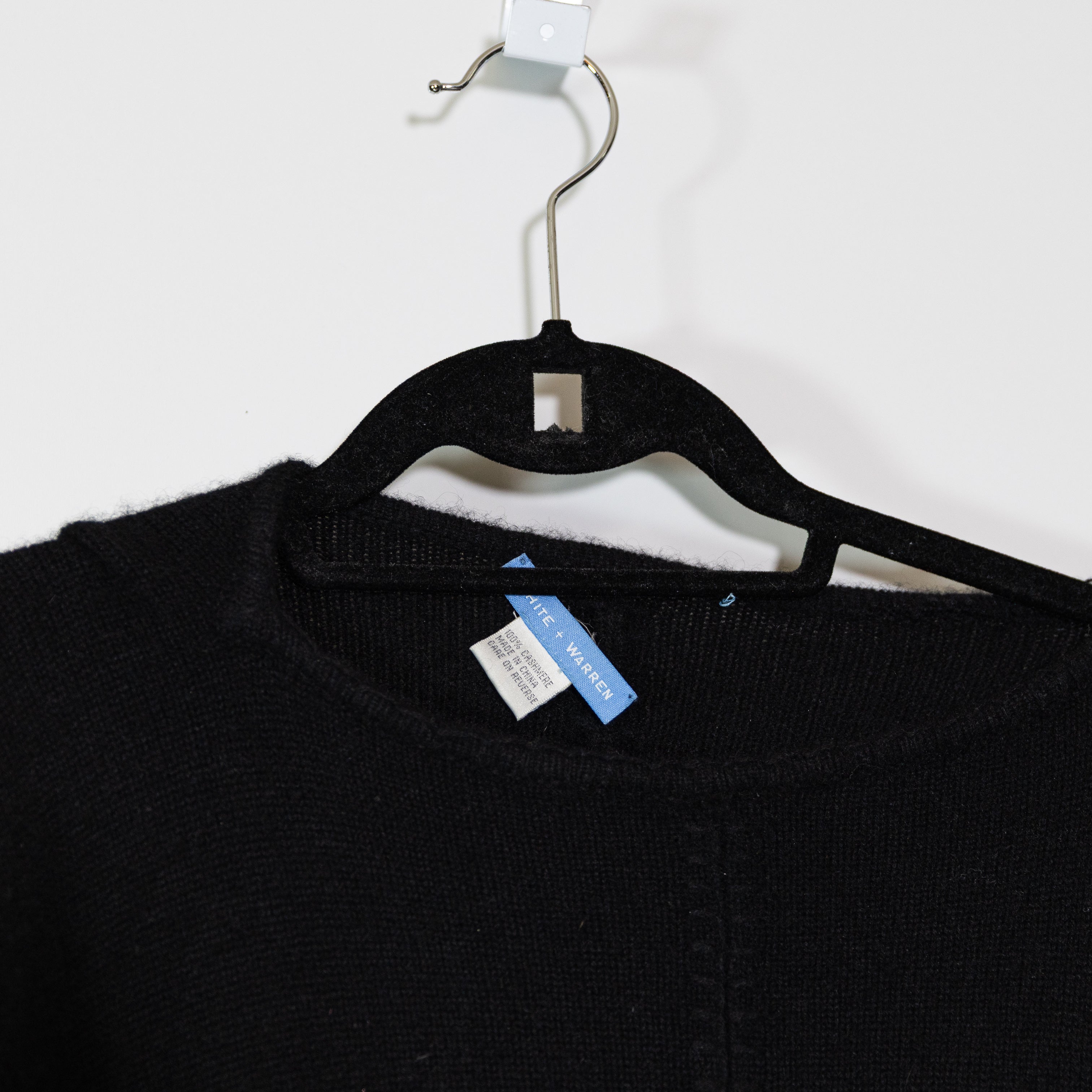 White + Warren 100% Cashmere Knit Stretch Pullover Poncho Sweater Black