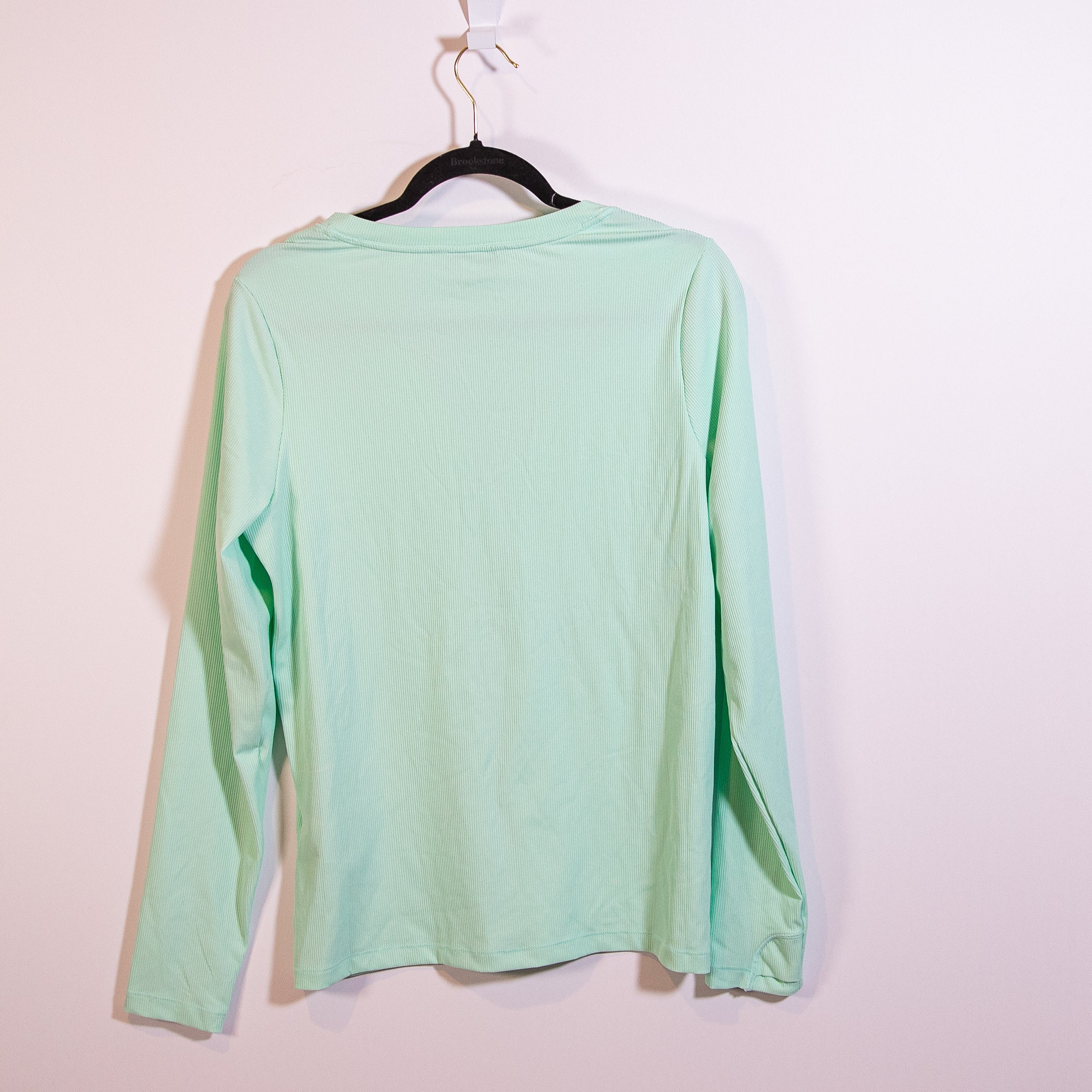 Athleta Women's Uptempo Ribbed Henley Long Sleeve V Neck Tee Shirt Mint Blue L