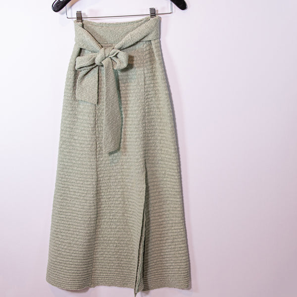 Free People Claudia Cotton Blend Ribbed Knit Stretch Tie Front Waist Skirt Green