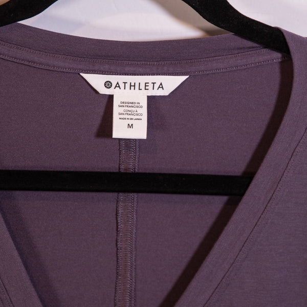 Athleta Women's Crossover Ruched Cinch V Neck Long Sleeve Tee Shirt Purple M