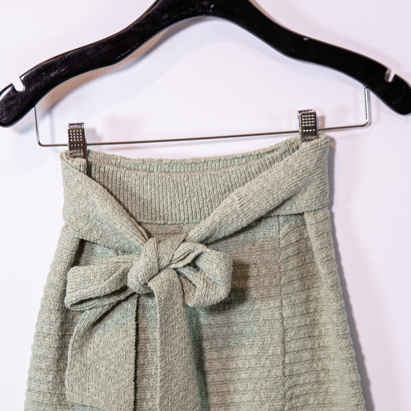 Free People Claudia Cotton Blend Ribbed Knit Stretch Tie Front Waist Skirt Green